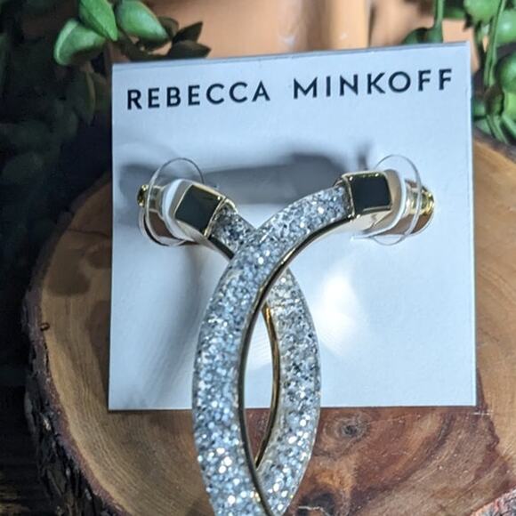 NWT Rebecca Minkoff Glitter Front Large Hoop Earrings Silver Women's Size OS - Picture 4 of 8